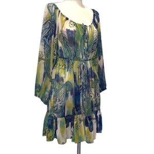 EUC Pure Energy Women's sz 2 (XXL 18/20) flowy bohemian 3/4 sleeve midi dress